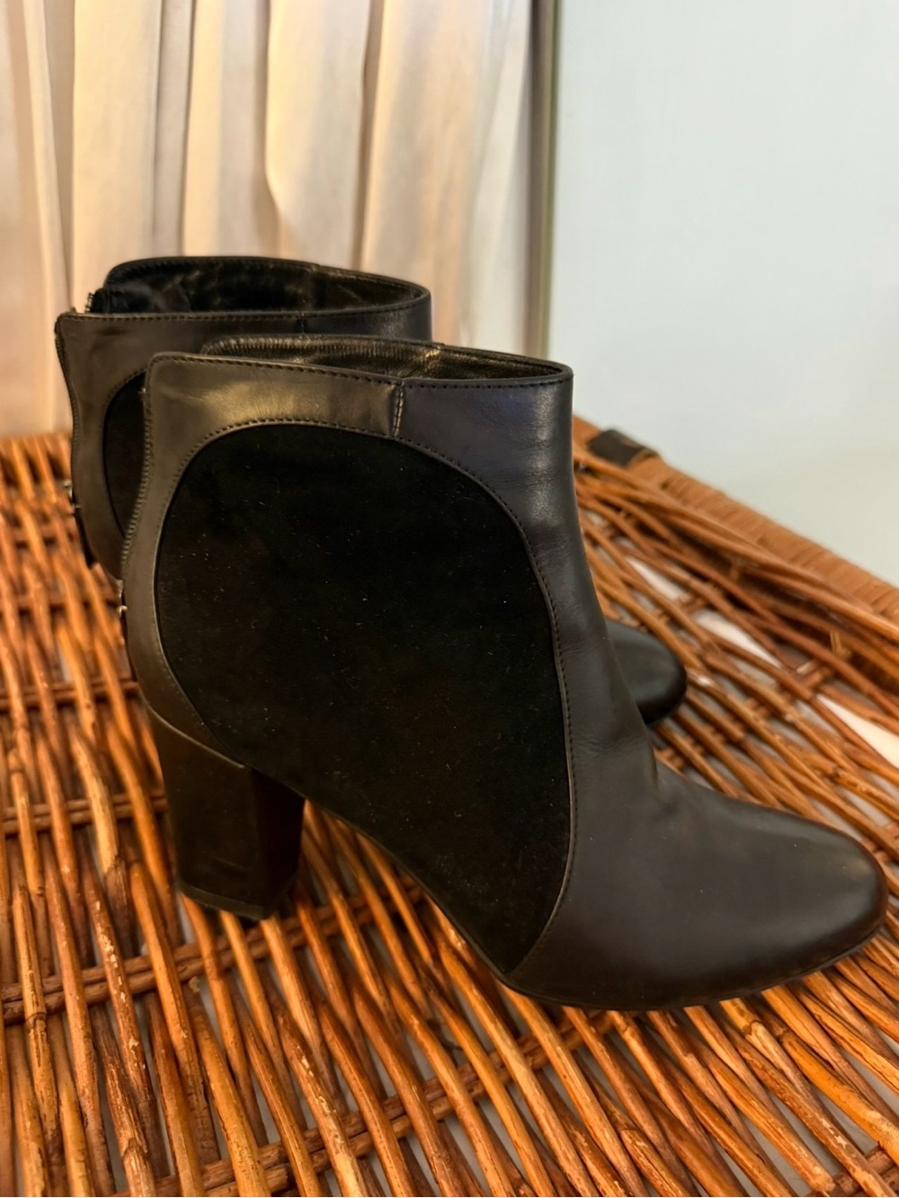 Aquatalia Black Leather and Suede Ankle Booties